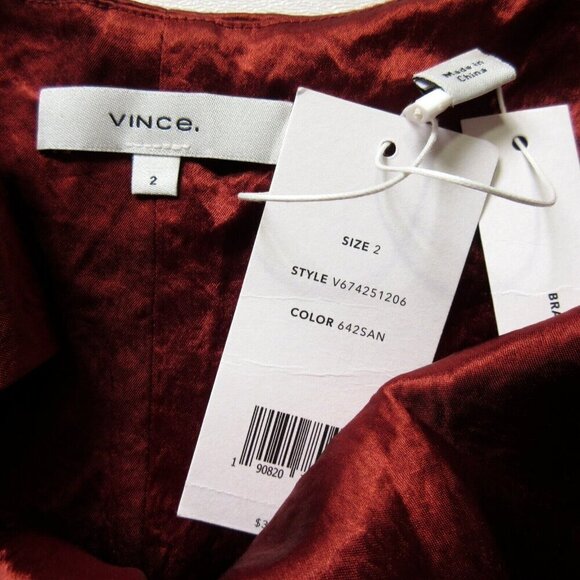NWT Vince Sleeveless Fitted Satin Slip Midi in Sangre Scoop Neck Dress 2 $325 - Picture 3 of 6
